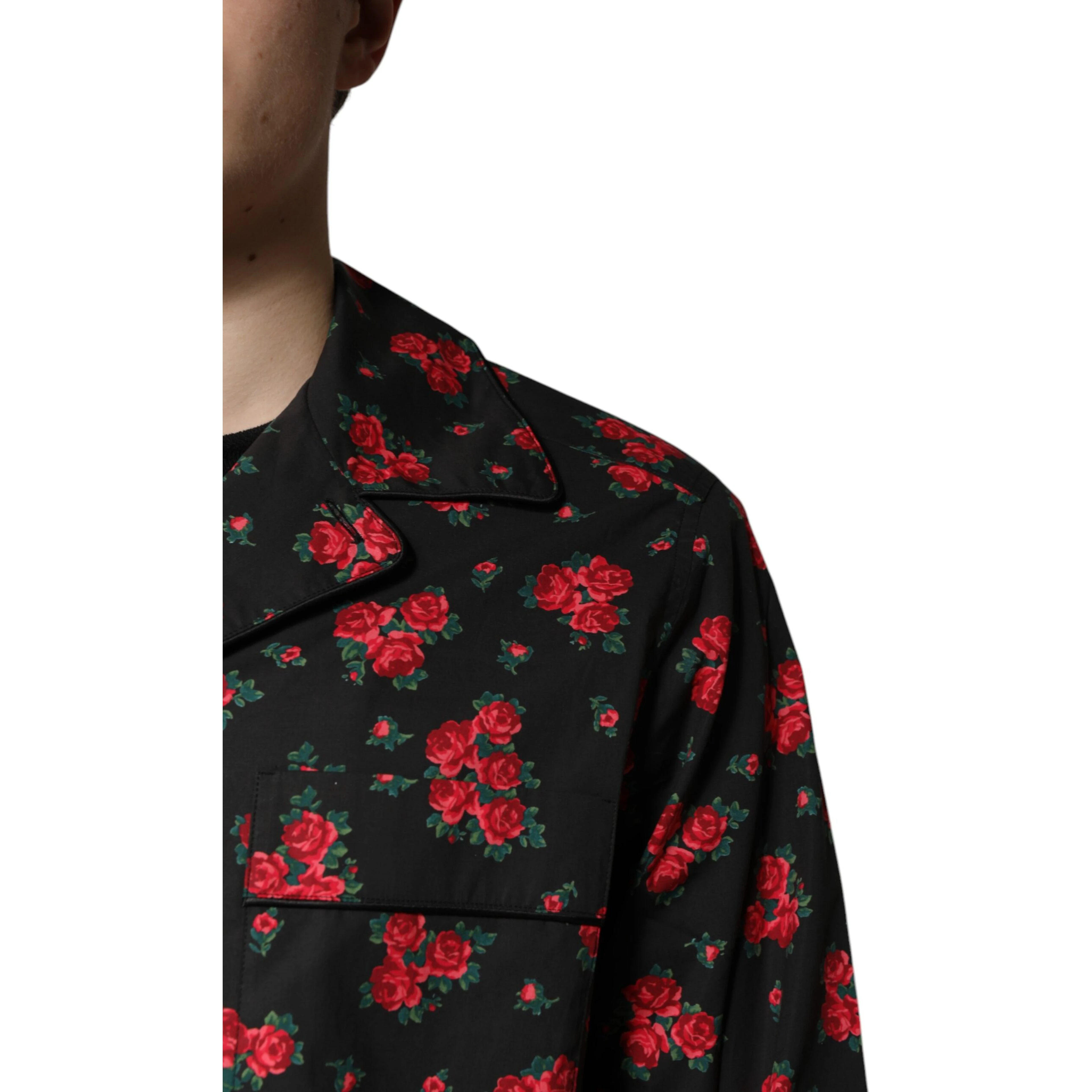 Black Floral Print Cotton Men Pajama Set Sleepwear