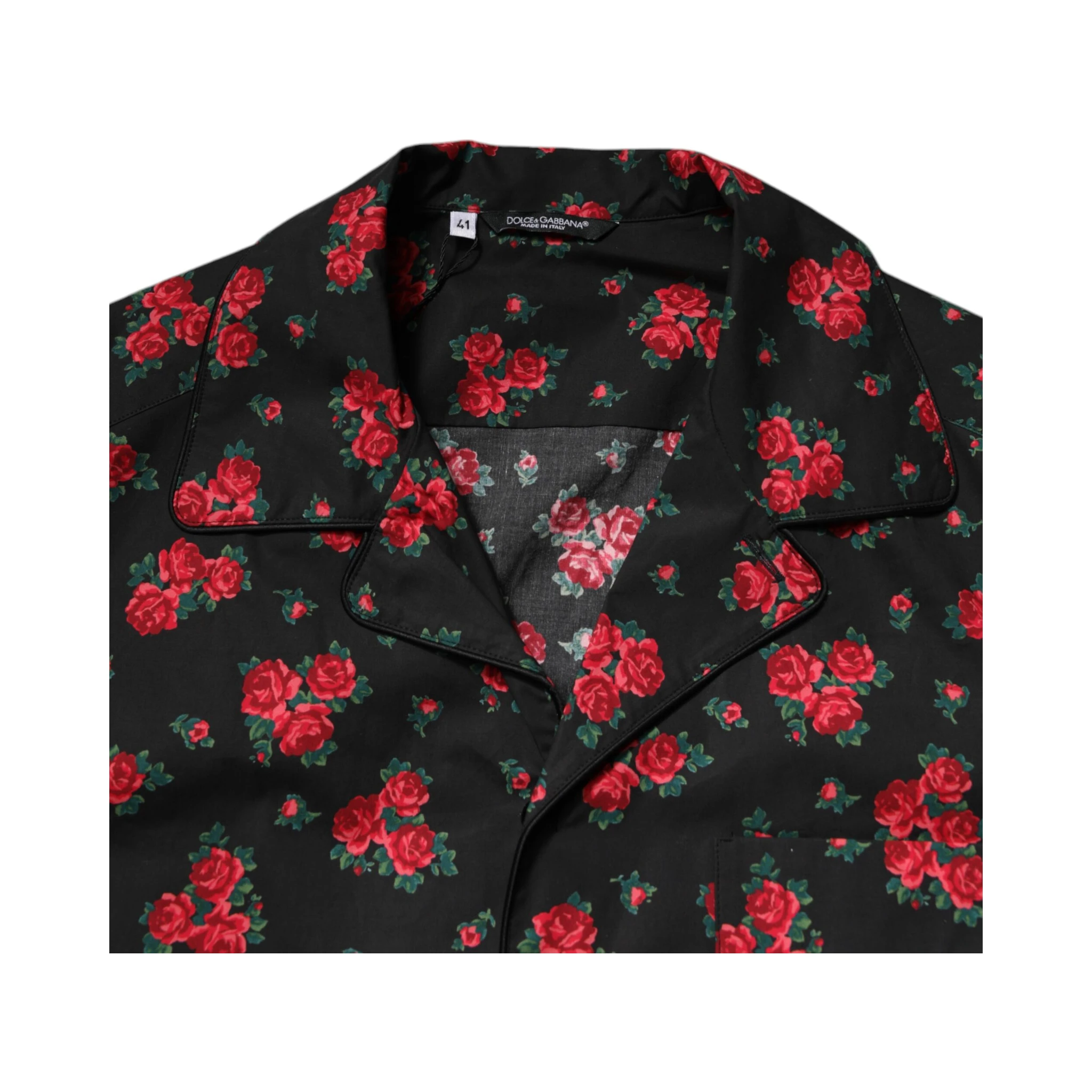 Black Floral Print Cotton Men Pajama Set Sleepwear