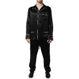 Black Silk Shirt Pants Pajama Set Sleepwear