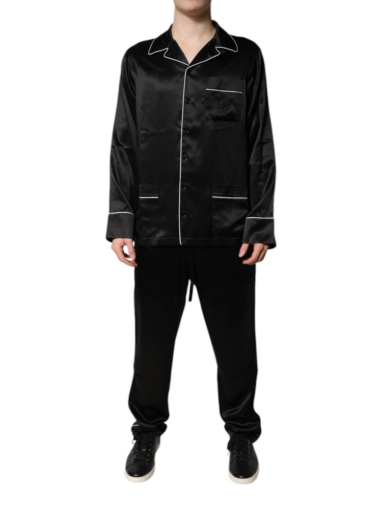 Black Silk Shirt Pants Pajama Set Sleepwear alternative