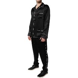 Black Silk Shirt Pants Pajama Set Sleepwear