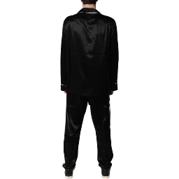 Black Silk Shirt Pants Pajama Set Sleepwear