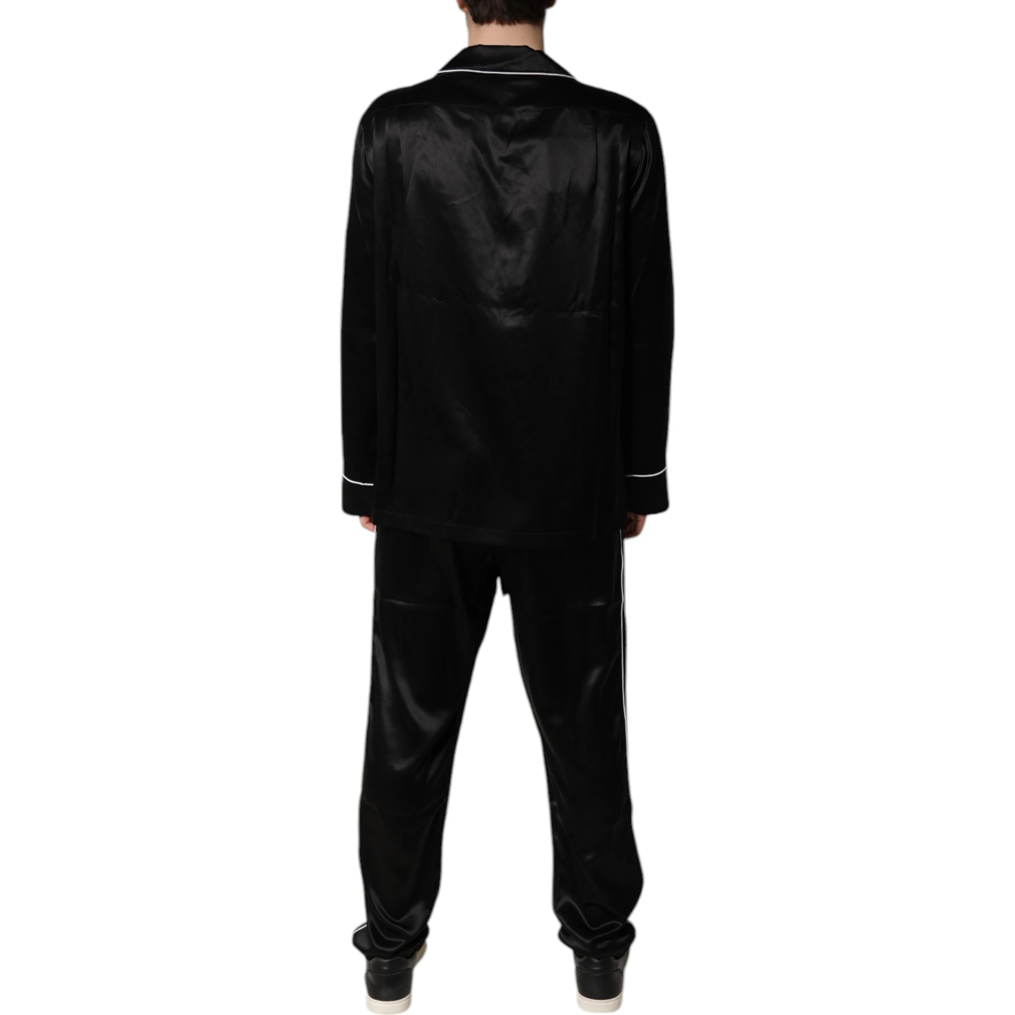 Black Silk Shirt Pants Pajama Set Sleepwear