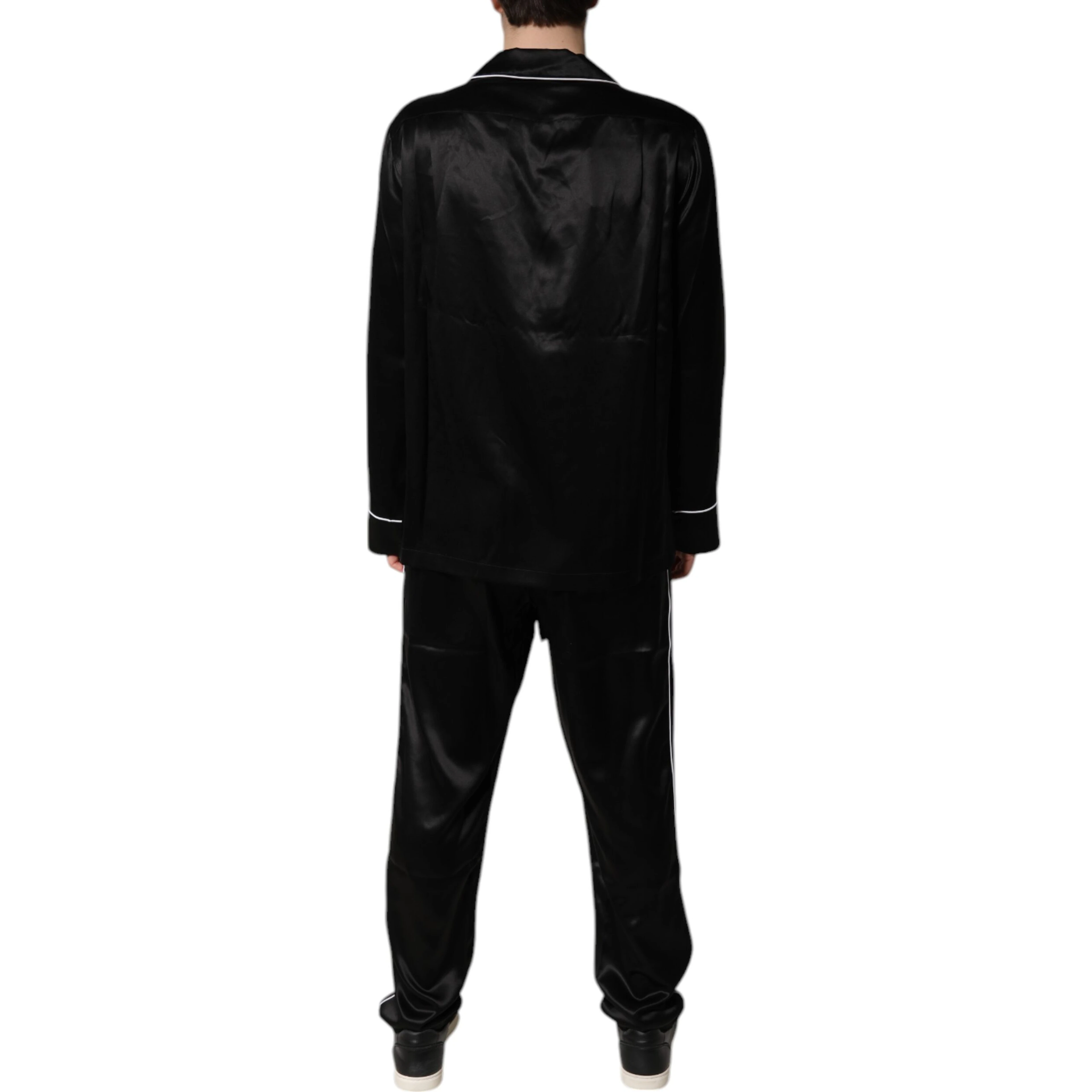 Black Silk Shirt Pants Pajama Set Sleepwear