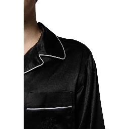 Black Silk Shirt Pants Pajama Set Sleepwear