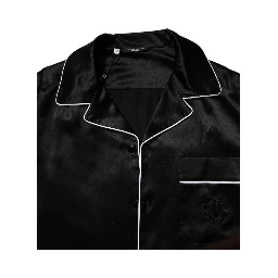 Black Silk Shirt Pants Pajama Set Sleepwear