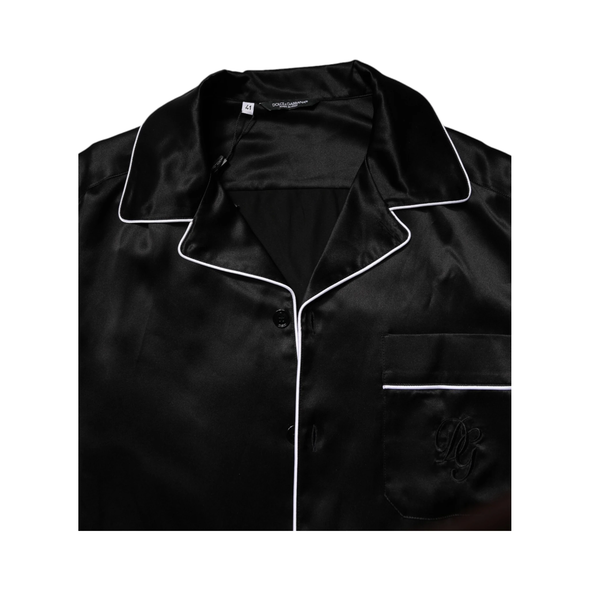 Black Silk Shirt Pants Pajama Set Sleepwear