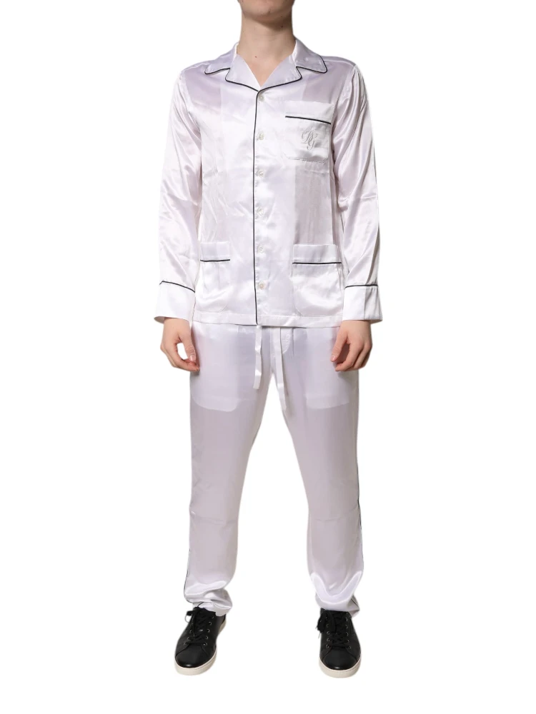 White Satin Silk Men Pajama Set Sleepwear