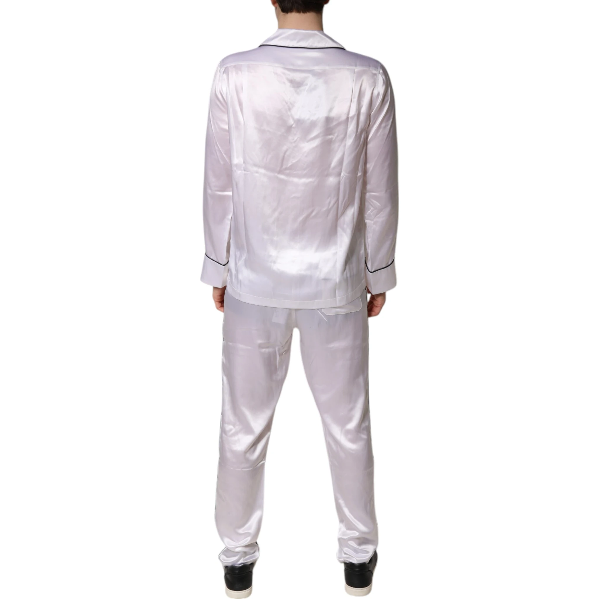 White Satin Silk Men Pajama Set Sleepwear