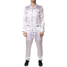 White Satin Silk Men Pajama Set Sleepwear