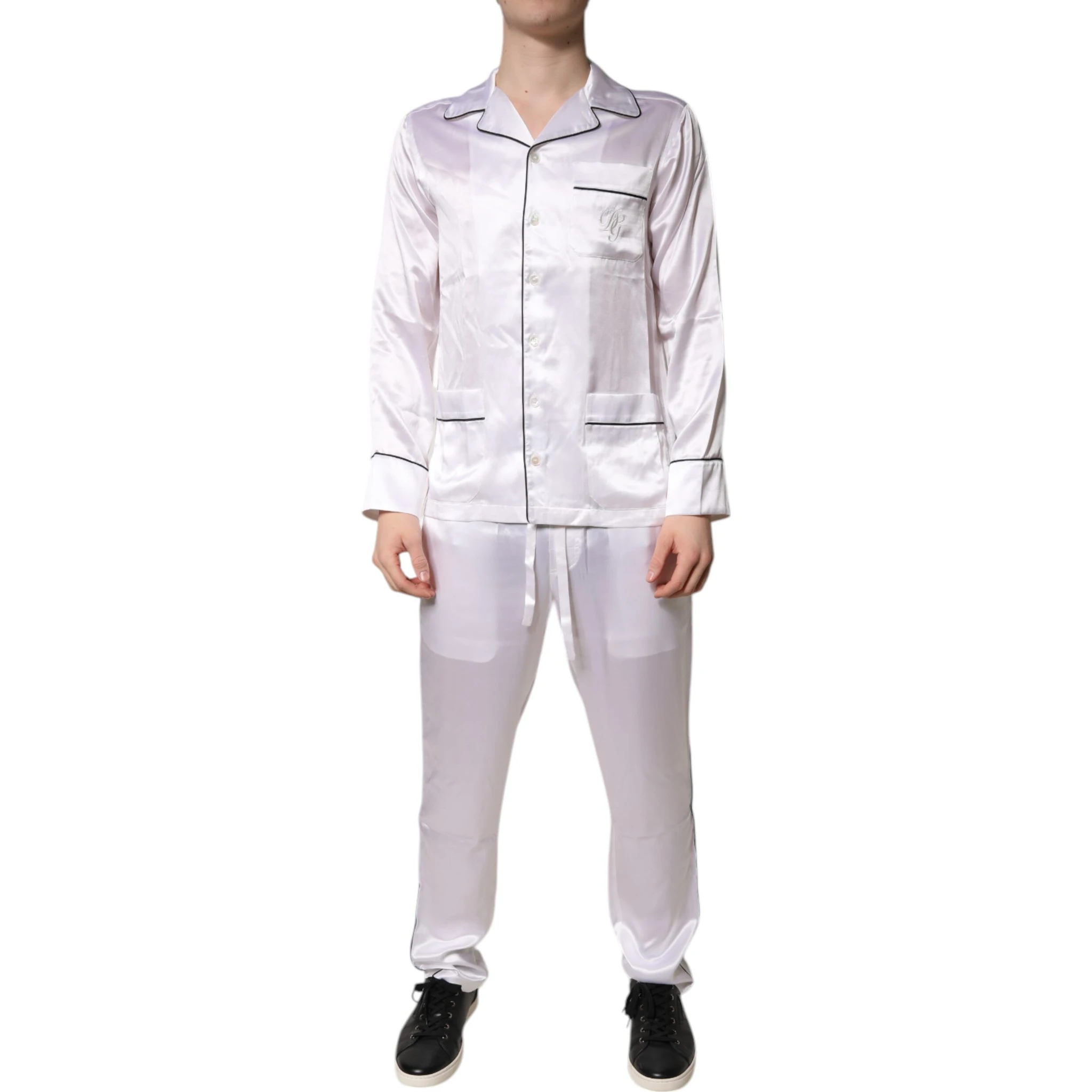 White Satin Silk Men Pajama Set Sleepwear