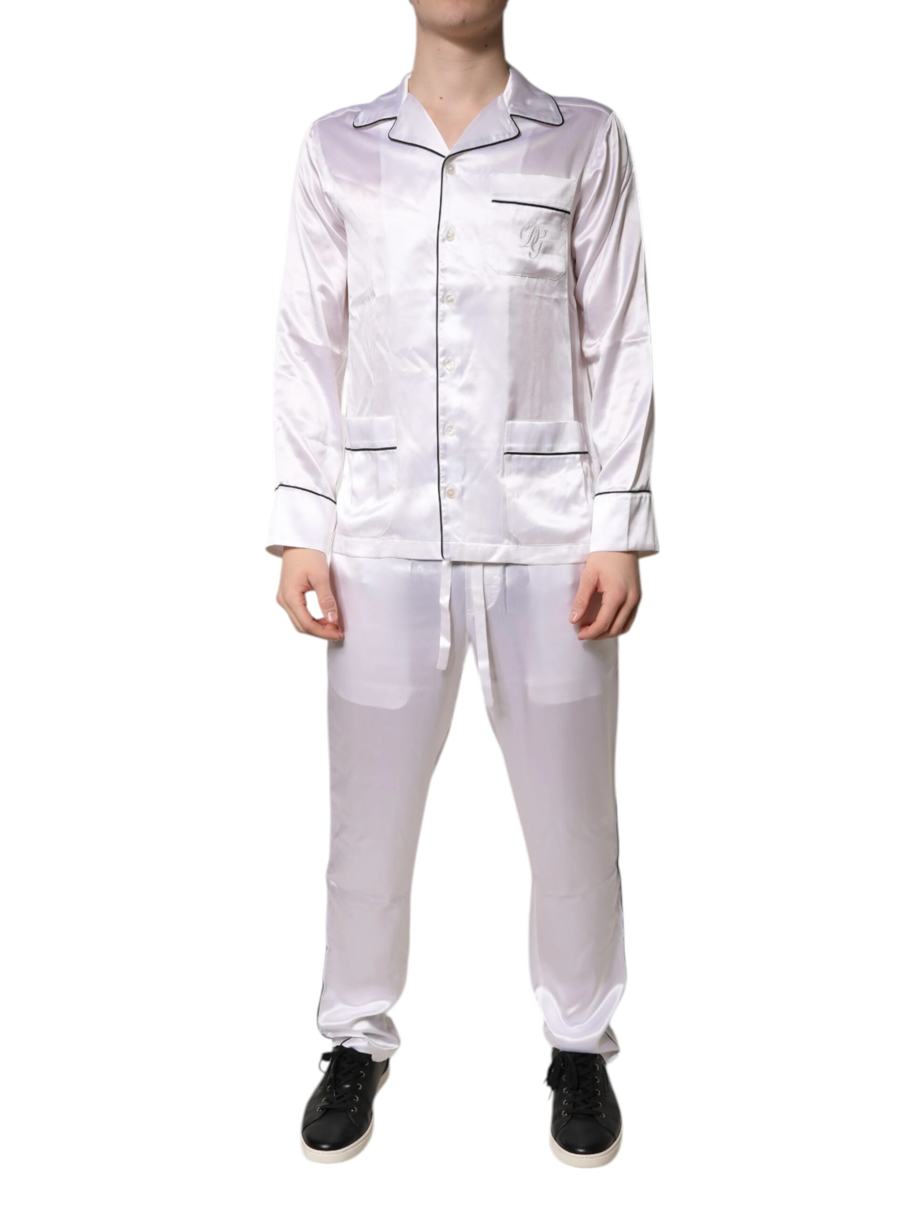 White Satin Silk Men Pajama Set Sleepwear
