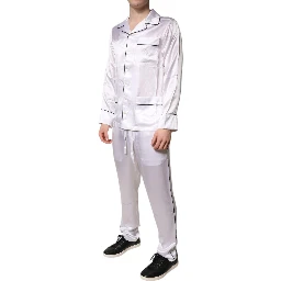 White Satin Silk Men Pajama Set Sleepwear