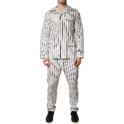 White Black Stripes Cotton Men Pajama Set Sleepwear