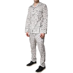 White Black Stripes Cotton Men Pajama Set Sleepwear