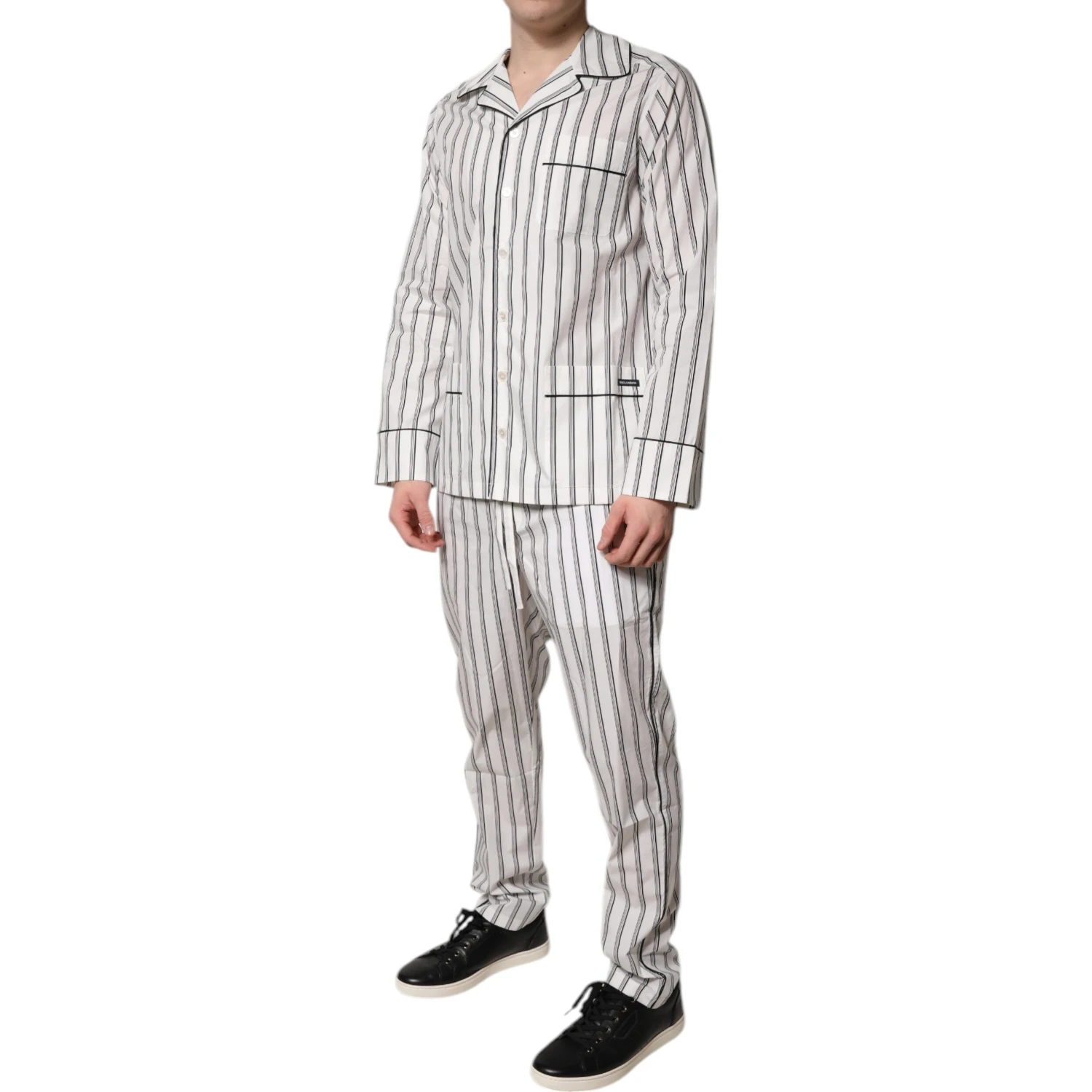 White Black Stripes Cotton Men Pajama Set Sleepwear