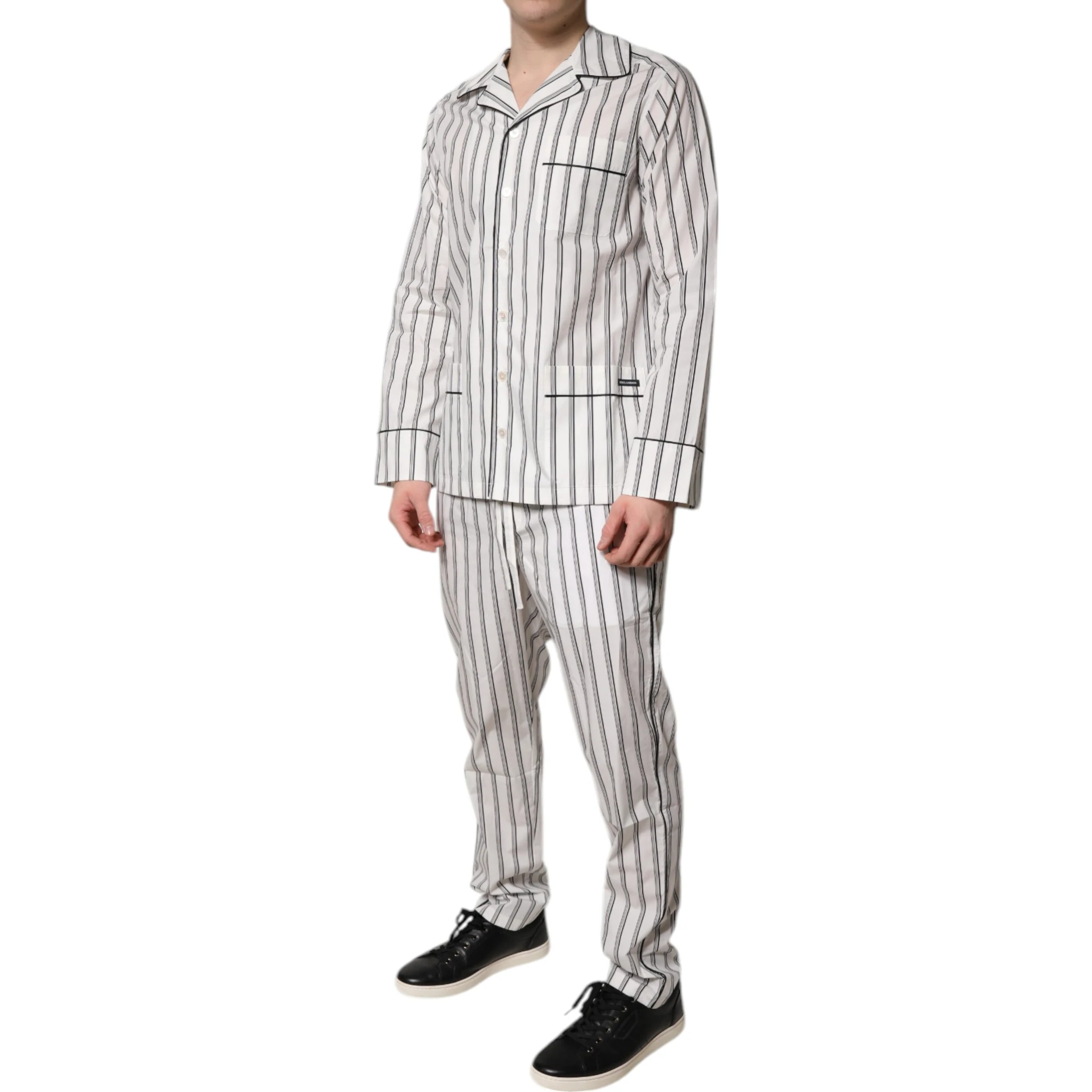 White Black Stripes Cotton Men Pajama Set Sleepwear