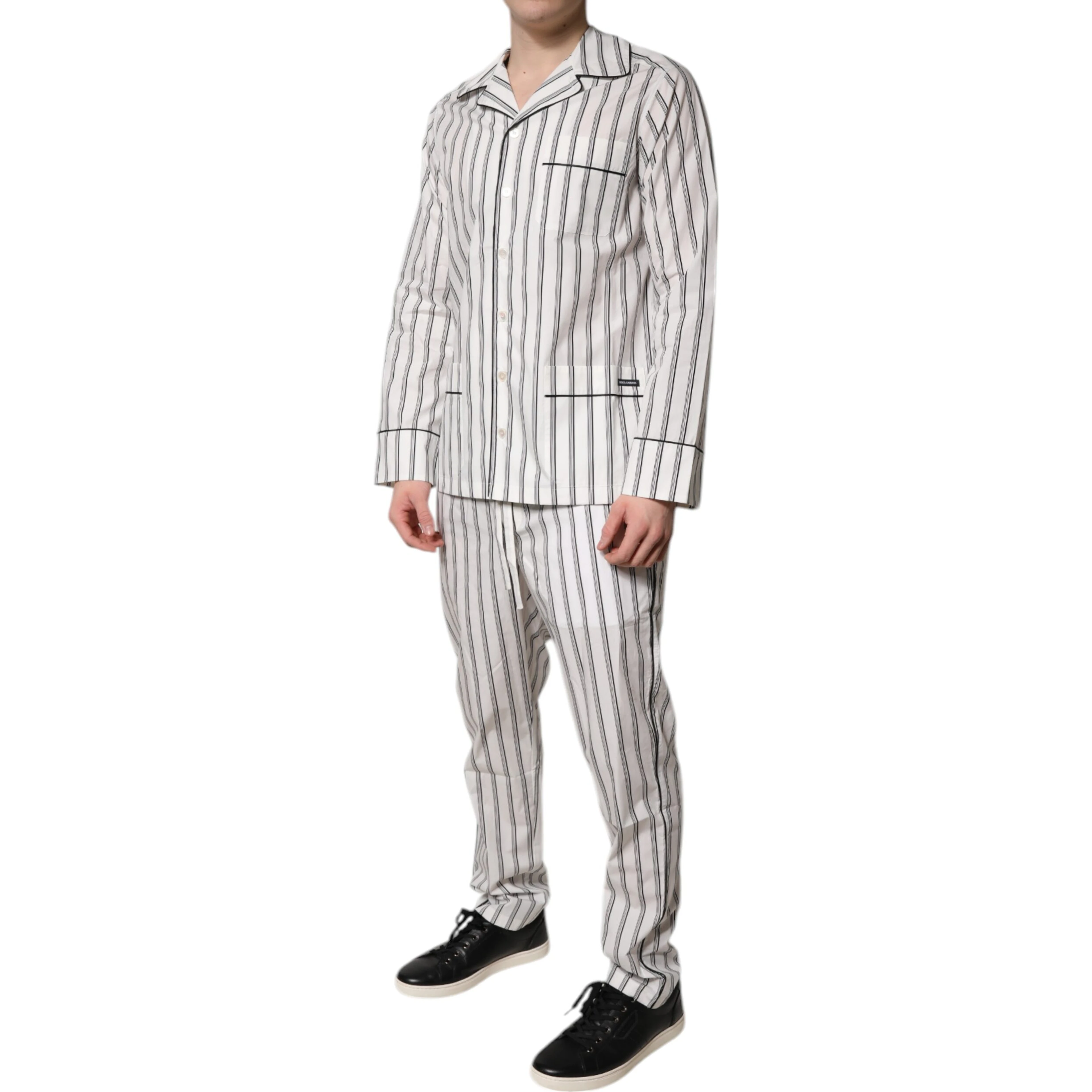 White Black Stripes Cotton Men Pajama Set Sleepwear