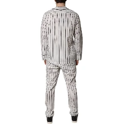 White Black Stripes Cotton Men Pajama Set Sleepwear