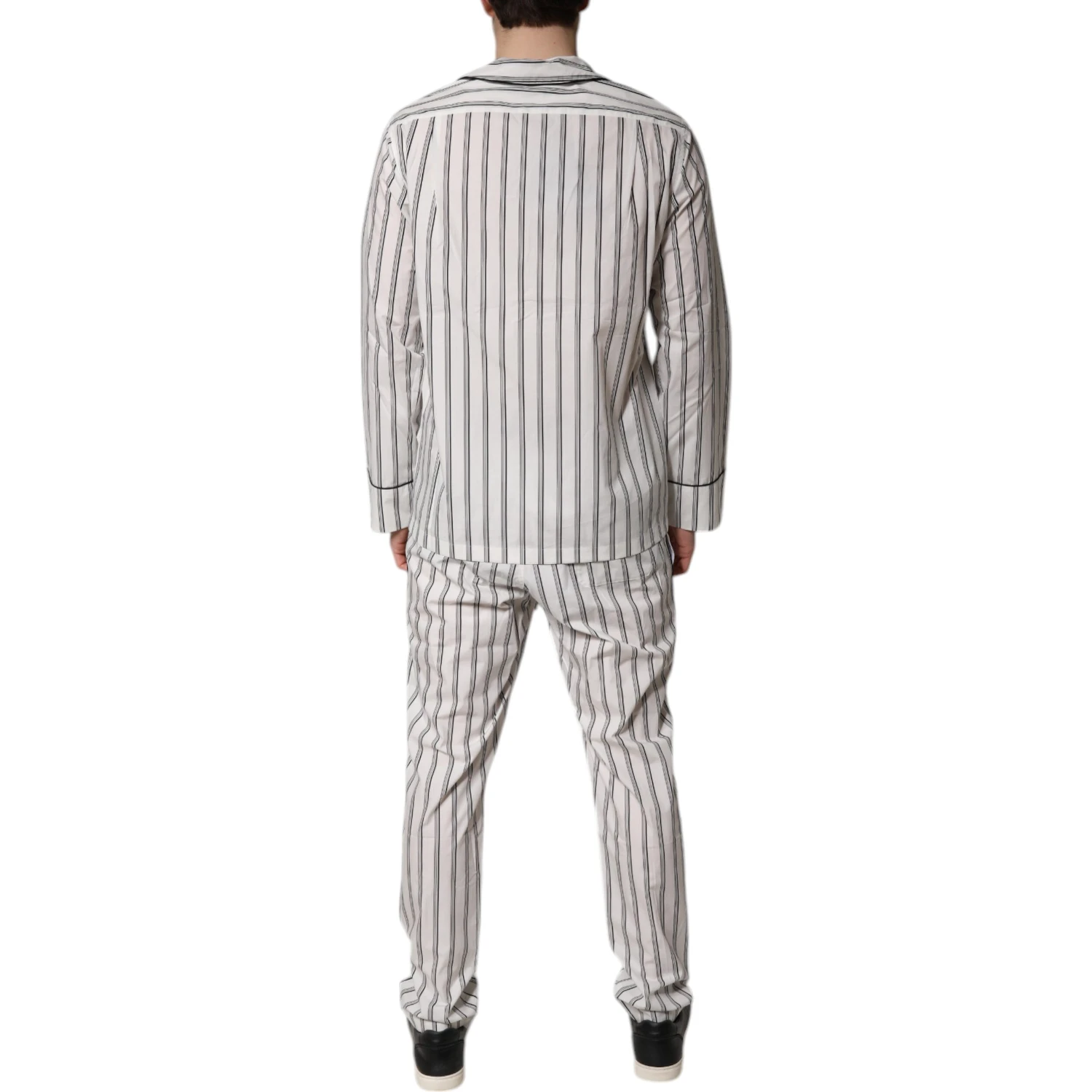 White Black Stripes Cotton Men Pajama Set Sleepwear