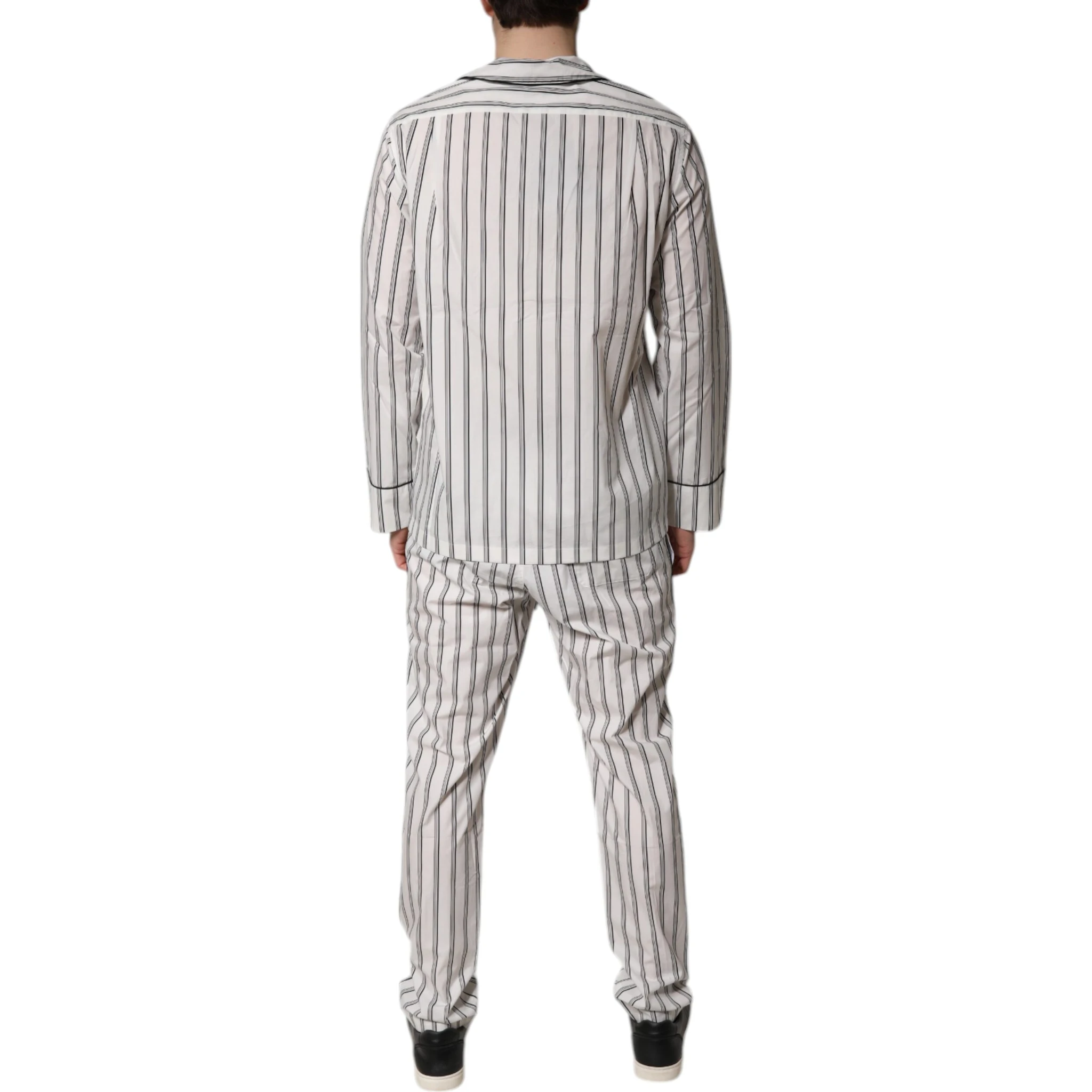 White Black Stripes Cotton Men Pajama Set Sleepwear
