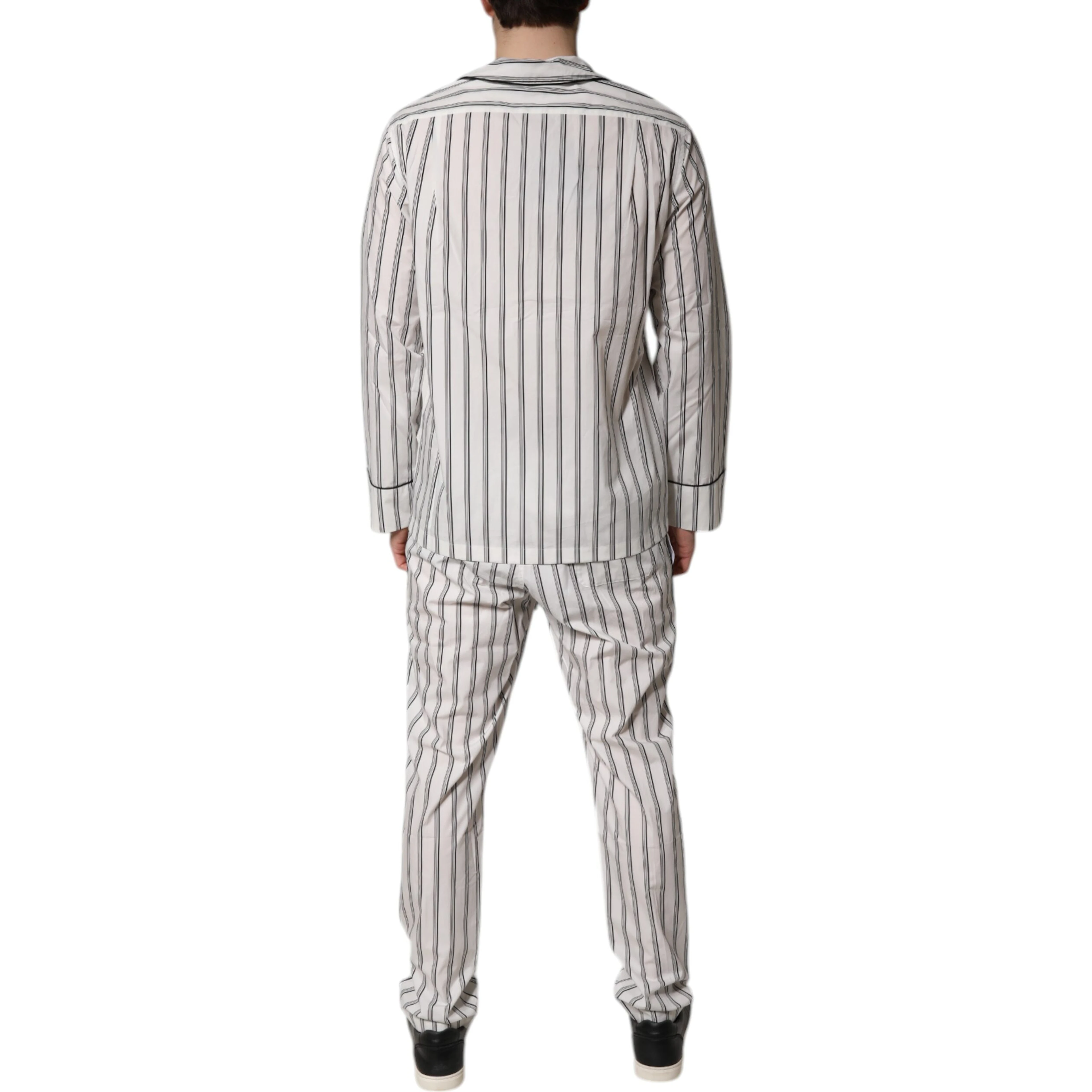 White Black Stripes Cotton Men Pajama Set Sleepwear