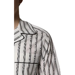 White Black Stripes Cotton Men Pajama Set Sleepwear