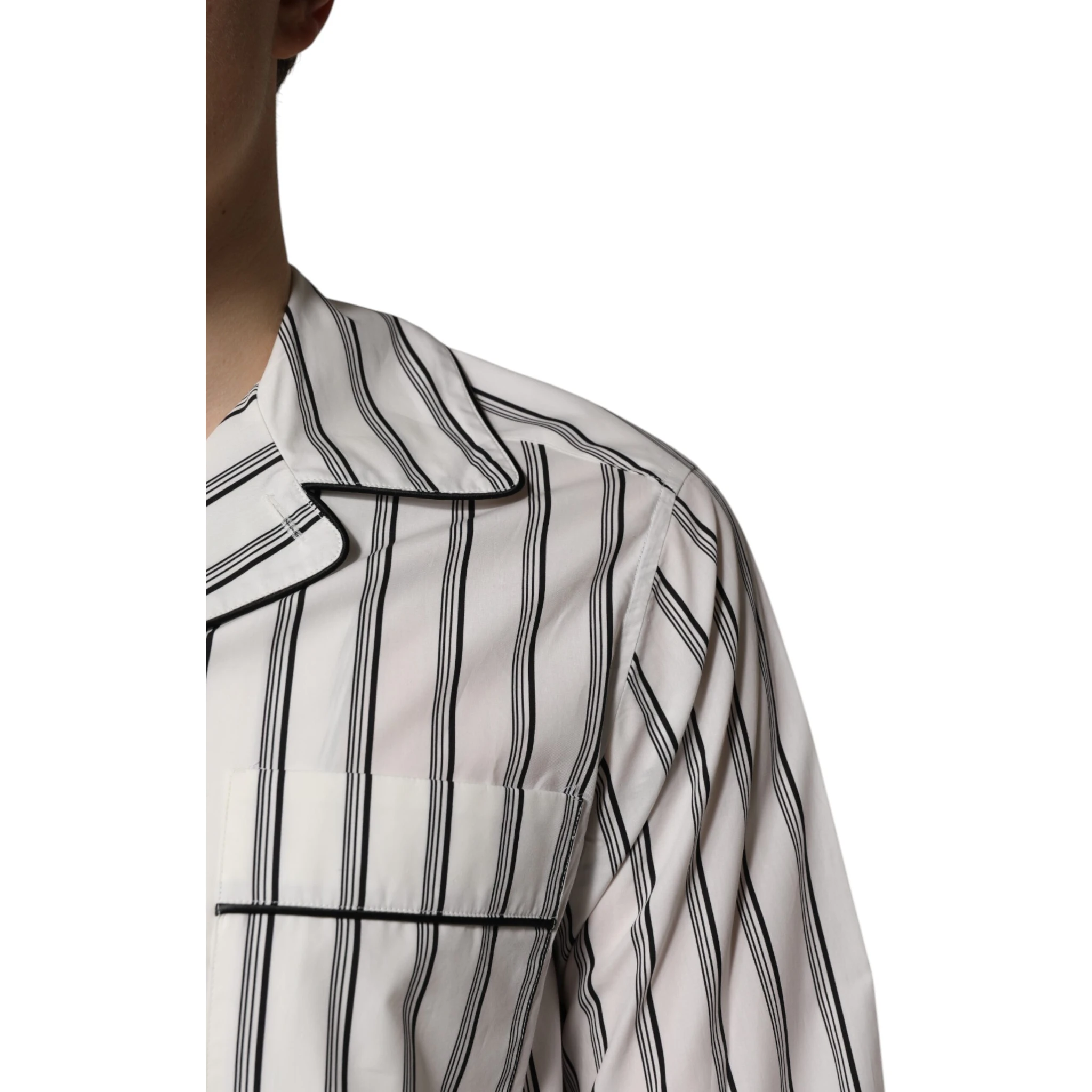 White Black Stripes Cotton Men Pajama Set Sleepwear