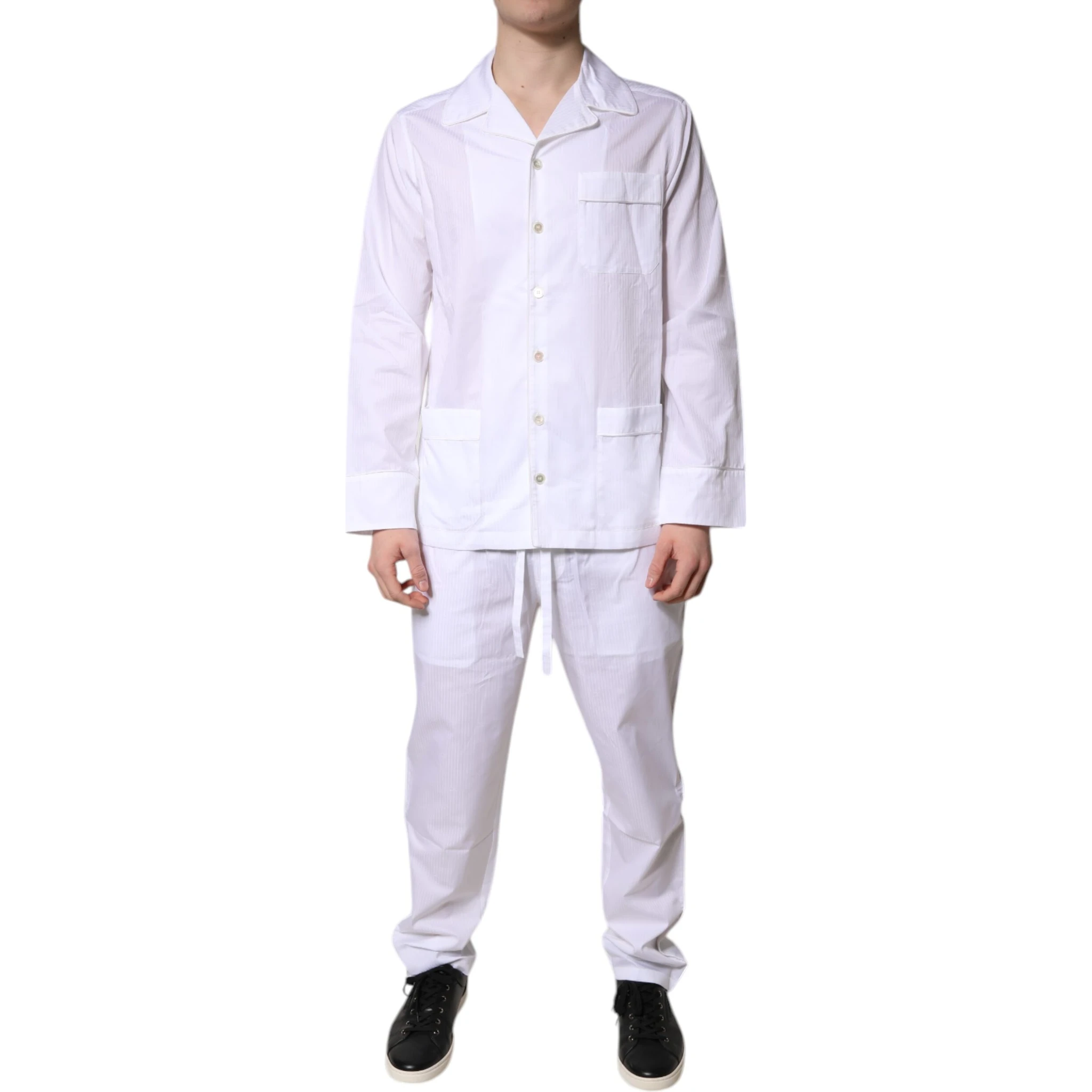 White Cotton Shirt Pants Pajama Set Sleepwear