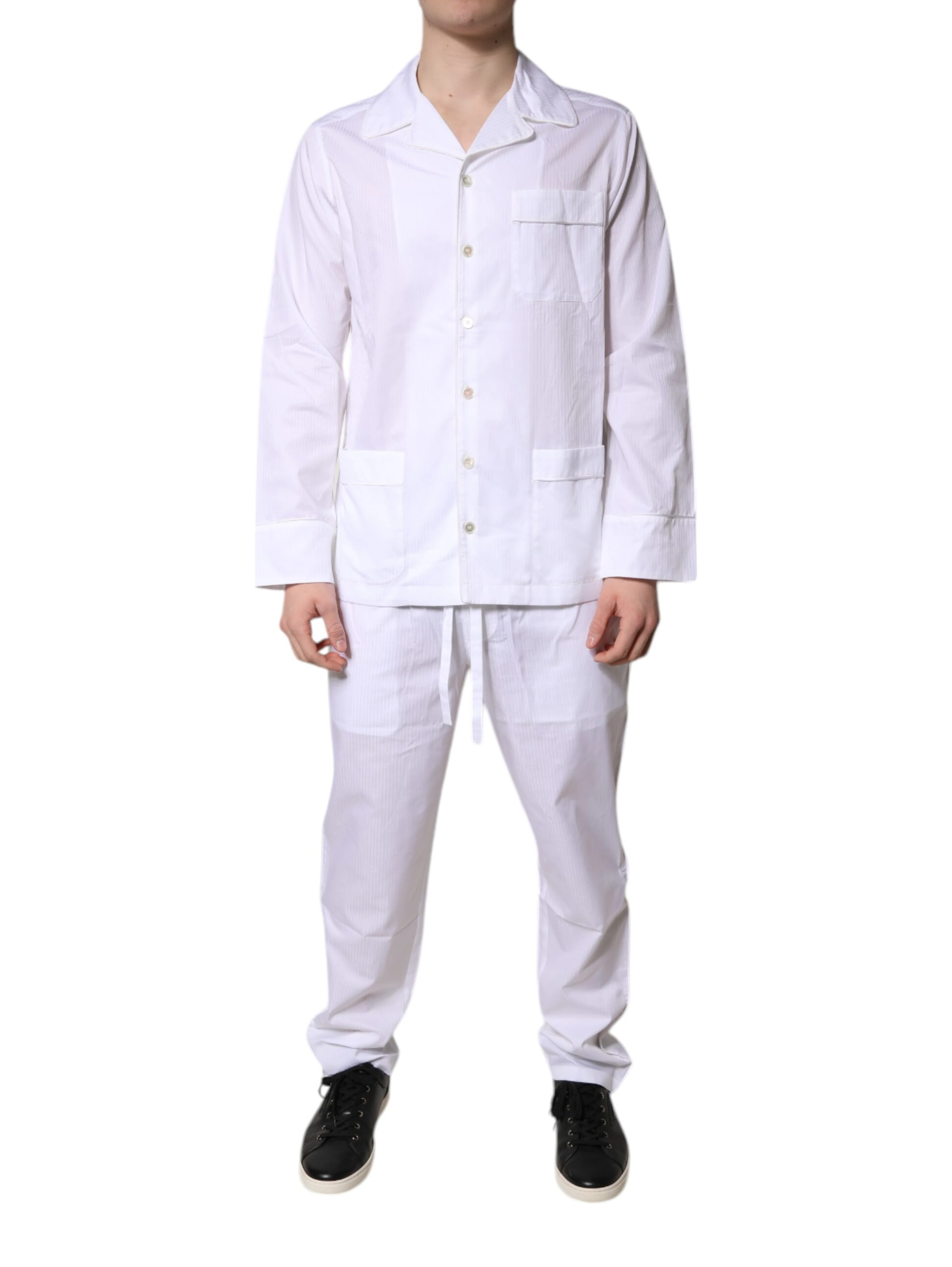 White Cotton Shirt Pants Pajama Set Sleepwear