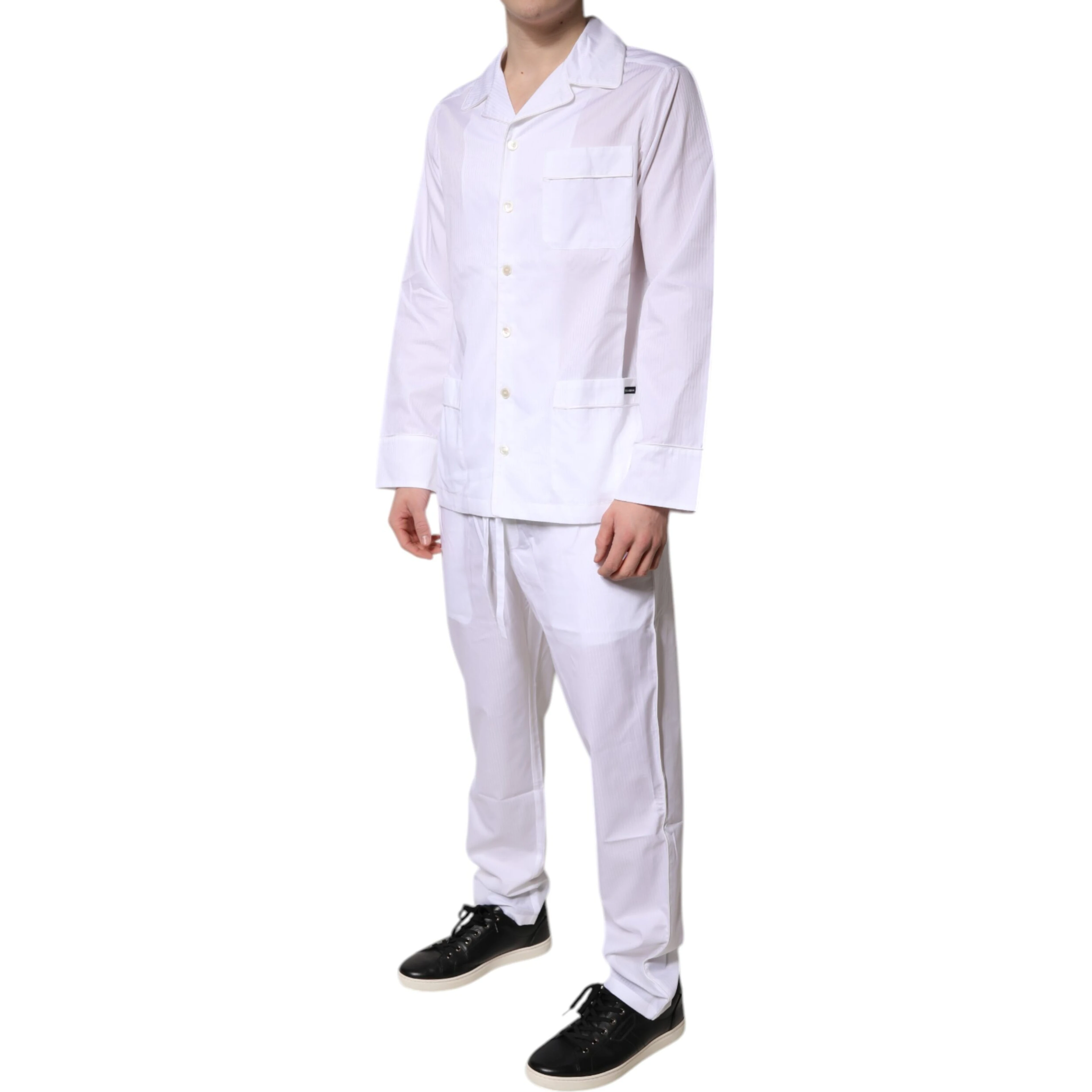 White Cotton Shirt Pants Pajama Set Sleepwear