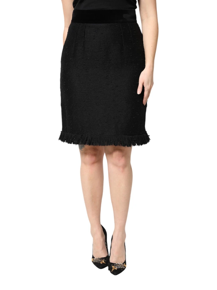 Black Wool Fringe High Waist Pencil Mini Skirt alternative