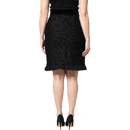 Black Wool Fringe High Waist Pencil Mini Skirt