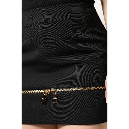 Black Virgin Wool High Waisted Mini Skirt