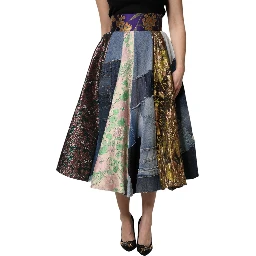 Multicolor Patchwork High Waisted Midi Skirt