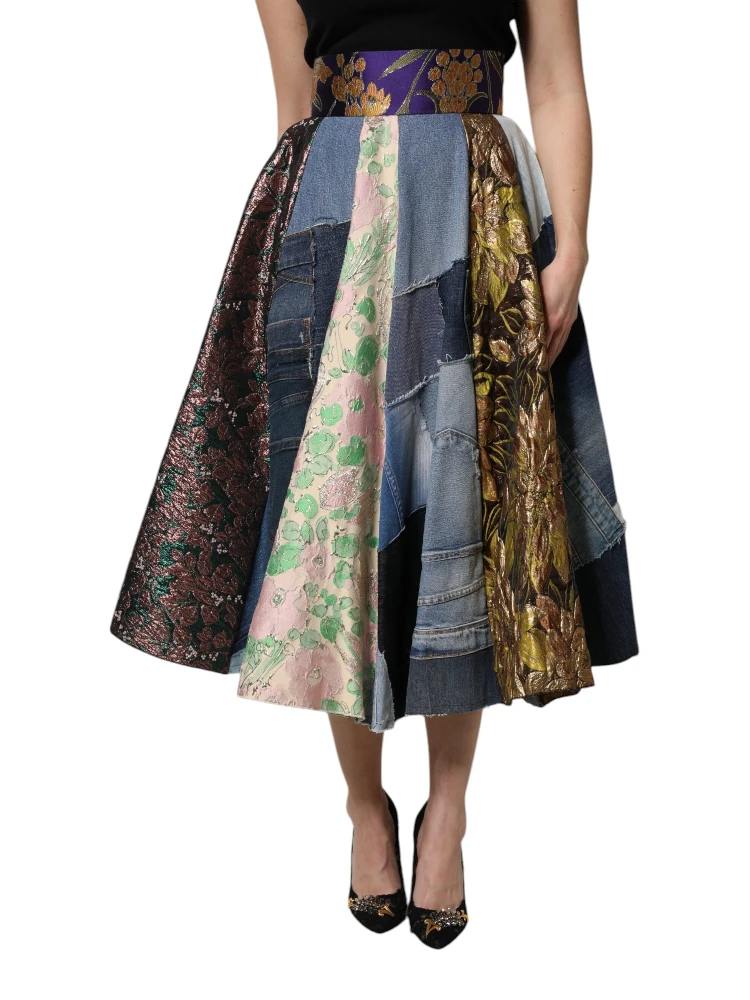 Multicolor Patchwork High Waisted Midi Skirt