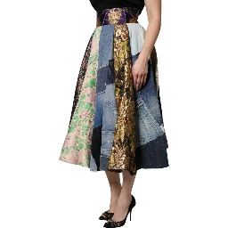Multicolor Patchwork High Waisted Midi Skirt