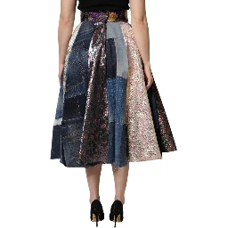 Multicolor Patchwork High Waisted Midi Skirt