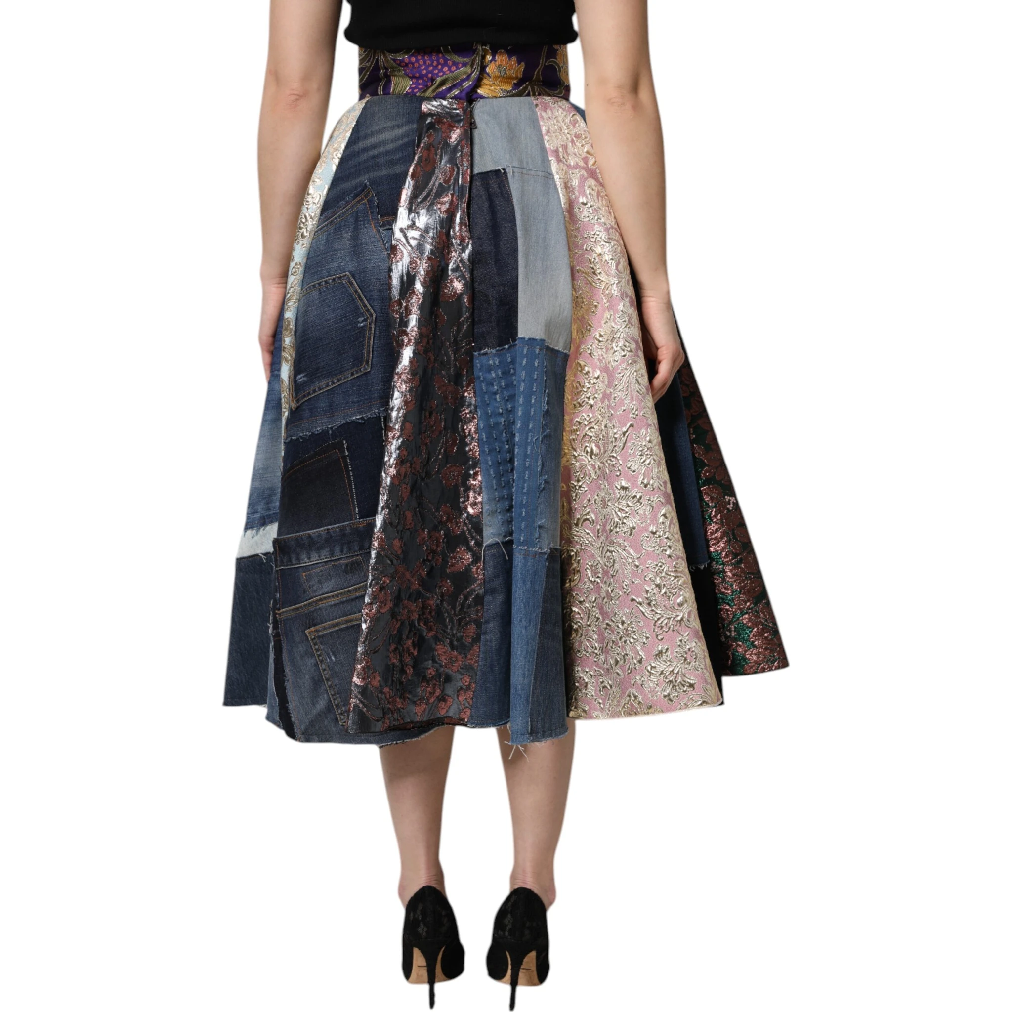 Multicolor Patchwork High Waisted Midi Skirt