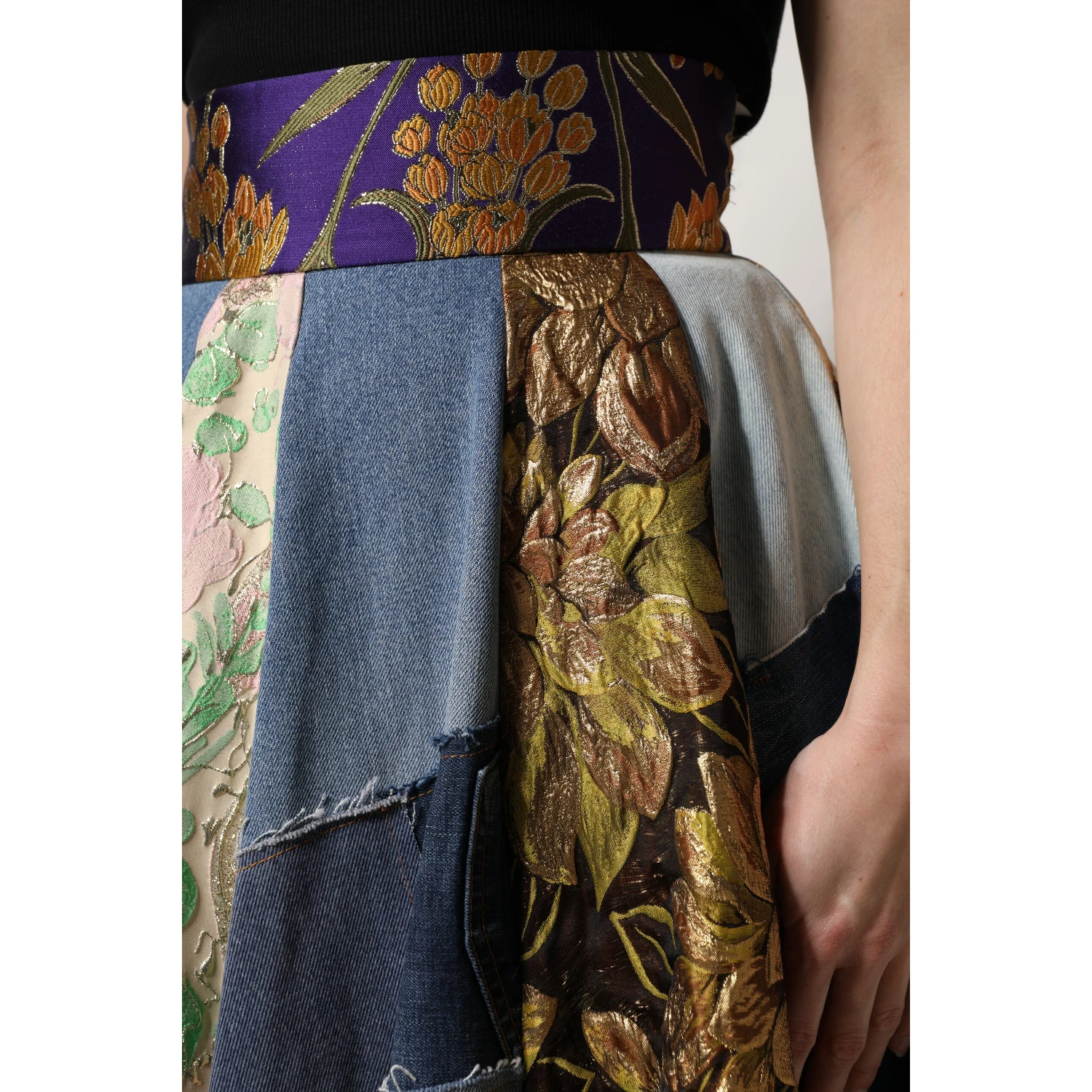 Multicolor Patchwork High Waisted Midi Skirt