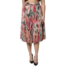 Multicolor Silk Floral High Waist Midi Skirt