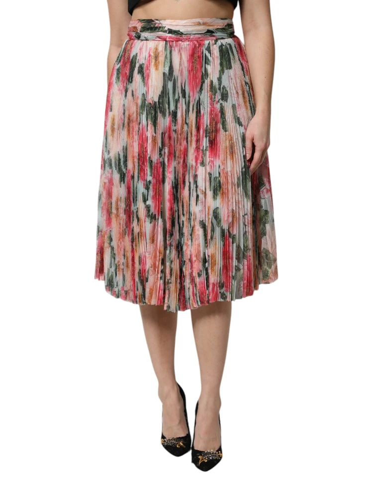 Multicolor Silk Floral High Waist Midi Skirt alternative