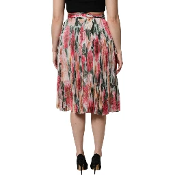 Multicolor Silk Floral High Waist Midi Skirt