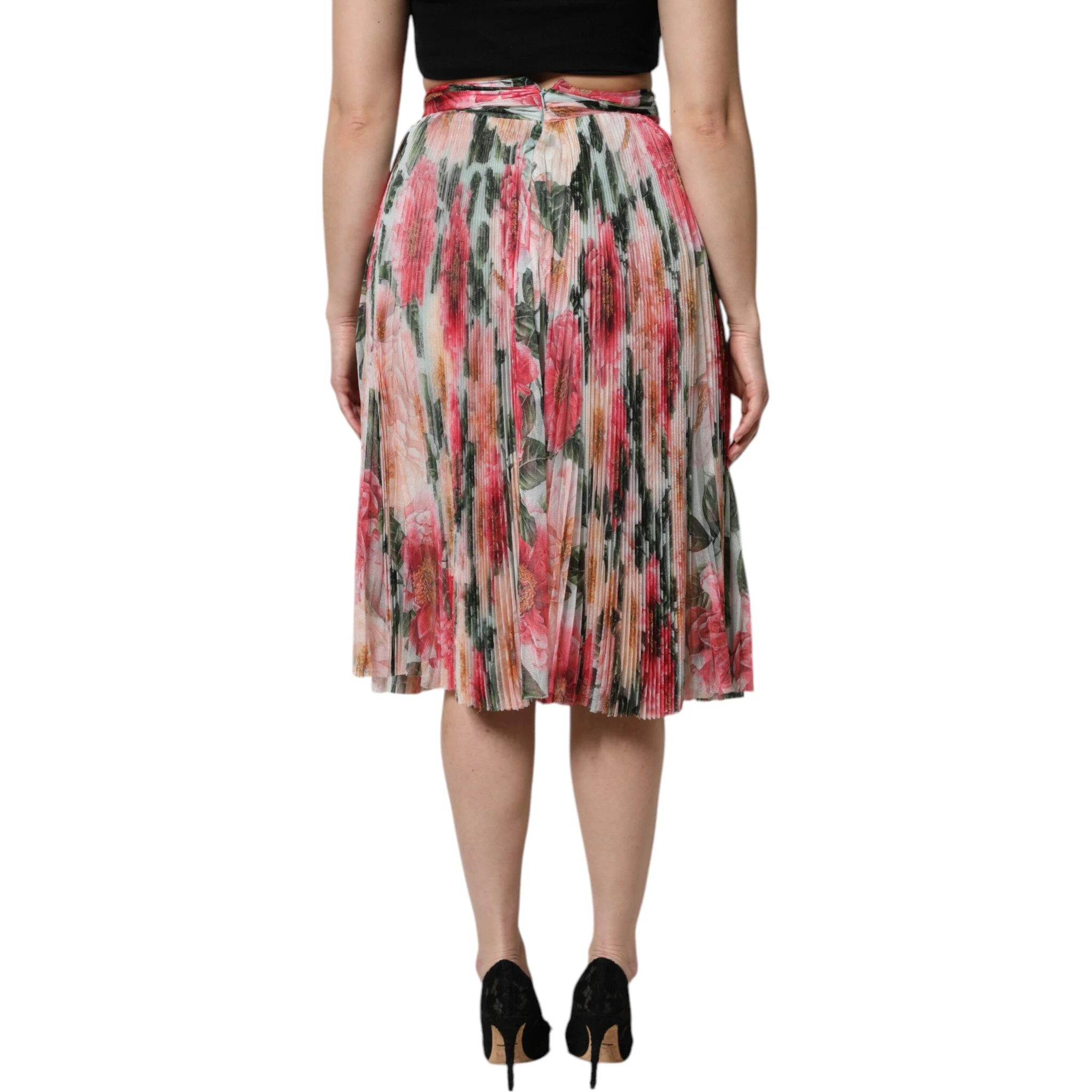 Multicolor Silk Floral High Waist Midi Skirt