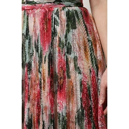 Multicolor Silk Floral High Waist Midi Skirt
