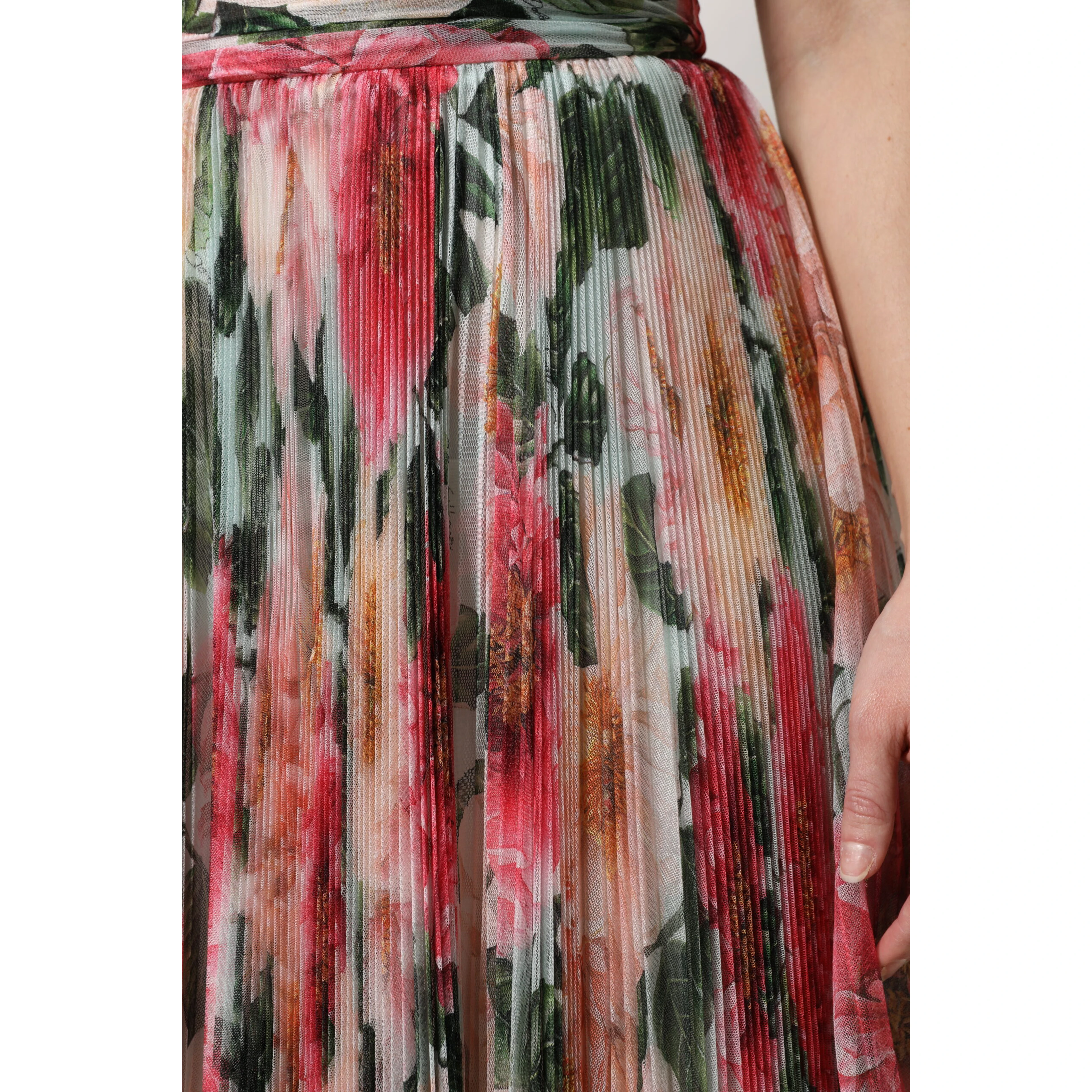 Multicolor Silk Floral High Waist Midi Skirt