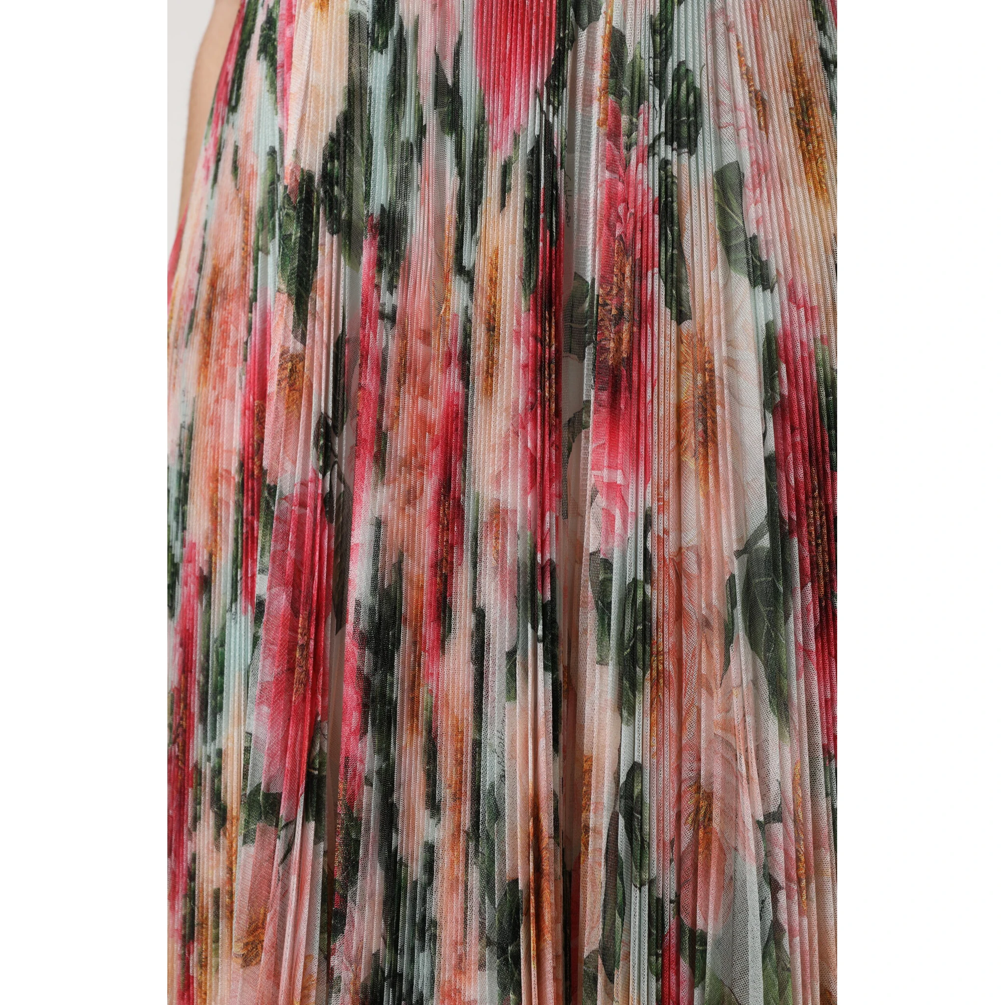 Multicolor Silk Floral High Waist Midi Skirt