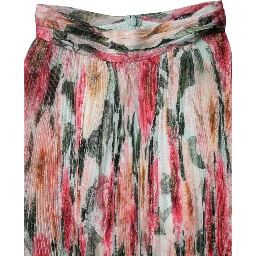 Multicolor Silk Floral High Waist Midi Skirt