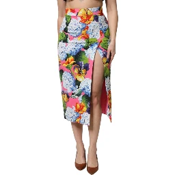 Multicolor Floral Print High Waist Midi Skirt