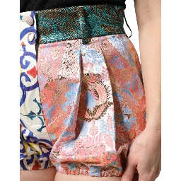 Multicolor Cotton Patchwork Hot Pants Shorts